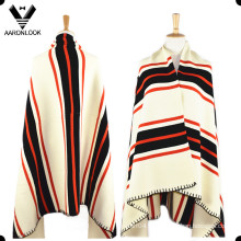 Mujeres Lana Acrílico Blended Stripe Pattern Poncho de punto